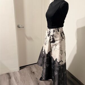 Elegant Black and Silver European Designer Floral High-Low Dress